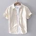 Men's Clothing Solid Color Linen Shirt Men's Short Sleeved Slim Fit Top Summer Thin Lapel Youth Cotton And Linen Casual White Shirt_viptrois.com