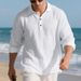 Men's Linen Blend Button-Up Polo Shirt – Breathable Long Sleeve, Relaxed Fit, Classic Solid Colors (S-XXXL, Casual & Everyday Wear)_viptrois.com
