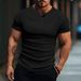 Men's Summer Striped Henley Knit Shirt – Athletic Stretch Fit (Breathable, Moisture-Wicking, 7 Classic Colors, Extended Sizes)_viptrois.com