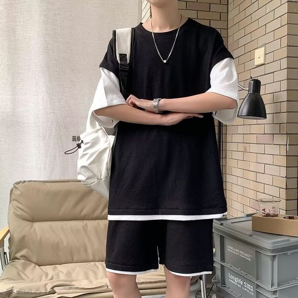 Men's Clothing Sports Suit Short-Sleeved Wear Thin Loose Casual Teenagers Shorts_viptrois.com
