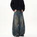 Men's Clothing Retro Distressed Rubbed Color Exposed Stitching Scimitar Jeans For Men And Women New Loose Straight Washed Pants_viptrois.com