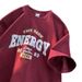 Burgundy American Retro Short-sleeve T-shirt For Men, Summer Trendy Brand, Oversized Loose Fit, Plus Size, Couple's_viptrois.com
