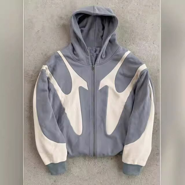 Street Hip Hop Cross Splicing L Printed Black Zip Hoodie Women's Y2K Harajuku Jacket Sweater Women's_viptrois.com