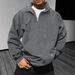Men's Half-Zip Fleece Pullover Hoodie - Winter Stand Collar Loose Fit Retro Sportswear Long Sleeve Sweatshirt_viptrois.com