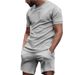 Cross-border Birdseye Short-Sleeve T-Shirt Top + 5-Inch Shorts Solid Color 2-Piece Summer Running Fitness Sports Set_viptrois.com