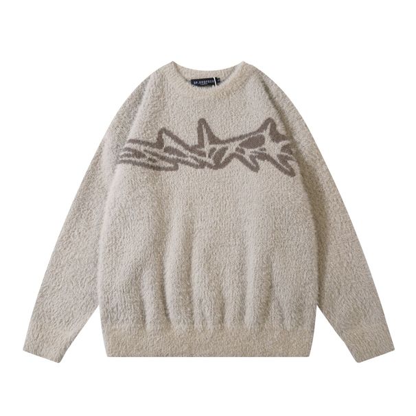 JIAYIKU Men's American Style Deer Fur Thickened Sweater Knitted Top New Jacquard Round Neck Base Shirt_viptrois.com
