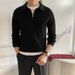 1 Design Sense Turn-down Collar Knitted Men Polo Half Zipper 22 Autumn Winter New Korean Version Loose Heavyweight Sweater_viptrois.com