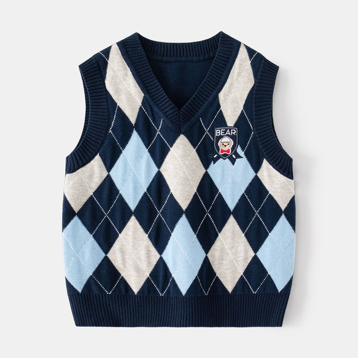 XUANMU Autumn Baby Boy Sweater Vest Sleeveless Children Boy Knitwear Argyle Plaid V-collar Toddler Boy Pullover Sweater XB032_viptrois.com