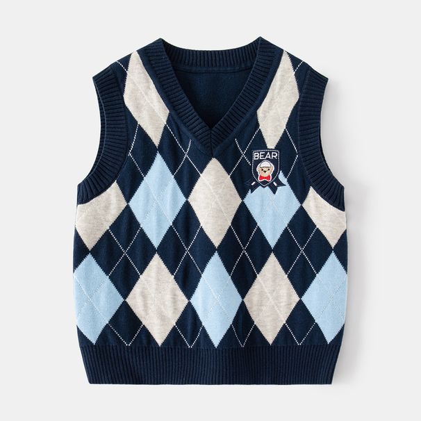 XUANMU Autumn Baby Boy Sweater Vest Sleeveless Children Boy Knitwear Argyle Plaid V-collar Toddler Boy Pullover Sweater XB032_viptrois.com