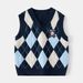 XUANMU Autumn Baby Boy Sweater Vest Sleeveless Children Boy Knitwear Argyle Plaid V-collar Toddler Boy Pullover Sweater XB032_viptrois.com