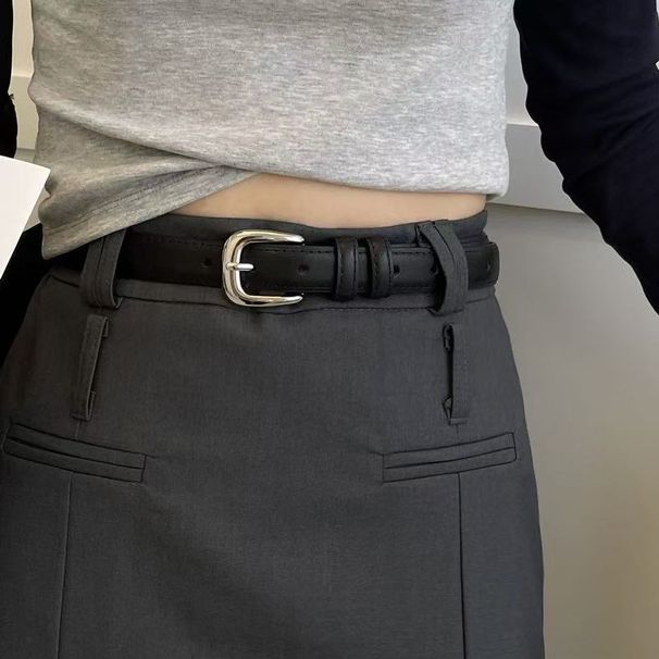 Niche Design Leather Pin Buckle Belt Women's, Korean Version Of Minimalist Metal Buckle Cross-border High Elastic Crack-proof Women's Belt_viptrois.com