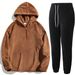 "Men's Casual Hoodie & Jogger Set – Long Sleeve Solid Color Sweatshirt & Pants Suit For Autumn & Winter – Grey/Black/Brown/Army Green"_viptrois.com