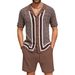 Men's Jacquard Sweater Short Sleeved Cuban Collar Knitted Shorts Suit_viptrois.com