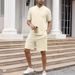 Men's Clothing Waffle Stand Collar Solid Color Zipper Short Sleeve Long Pants Suit_viptrois.com