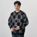 Winter Thick Warm American Style Sweater For Men Loose Fit Plus Size Checkered Jacquard Knitwear Trendy Brand_viptrois.com