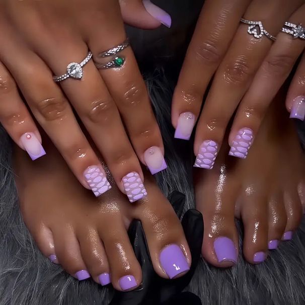 European And American Sweet Cool Fish Pattern Wearable Nails Removable Medium And Long Square False Nails Set_viptrois.com