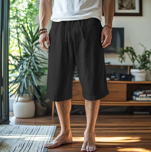 Men's Cropped Shorts Summer Shorts Beach Straight Pants Solid Color Comfortable Outdoor_viptrois.com