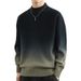 Men's Ombre Knit Sweater - Semi-Turtle Neck, Loose Fit, Stretch Polyester Blend (Army Green/Blue Gray/Beige/Dark Green/China Red)_viptrois.com