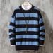 Men's Striped Round Neck Sweater – Soft Acrylic Pullover For Autumn & Winter (White/Yellow/Green/Pink/Blue, M-2XL)_viptrois.com