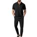 New High End Waffle Short Sleeved Zipper Top Short Sleeved Suit Casual All Match_viptrois.com