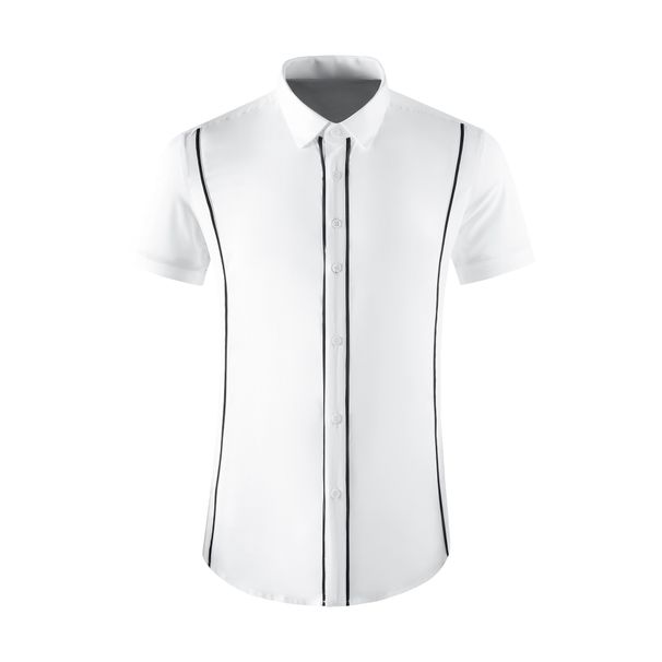 Men's Stylish Contrast Trim Short-Sleeve Shirt – Slim-Fit Breathable Cotton With Wrinkle-Resistant Finish (White, Black)_viptrois.com