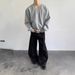 Men's Clothing Retro Japanese Academic Style V-Neck Embroidered Wheat Sweatshirt - Unisex Loose Fit Pullover For Casual Wear (Grey/Black,)_viptrois.com