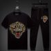 Men's Clothing One piece drop shipping new men's suit hot diamond tiger head summer mercerized cotton t shirt men's short sleeved trousers_viptrois.com