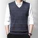 Men's Slim Fit Knit Vest For Autumn Winter - Breathable Polyester Sleeveless Pullover With V-Neck - Solid/Striped/Checkered Patterns_viptrois.com