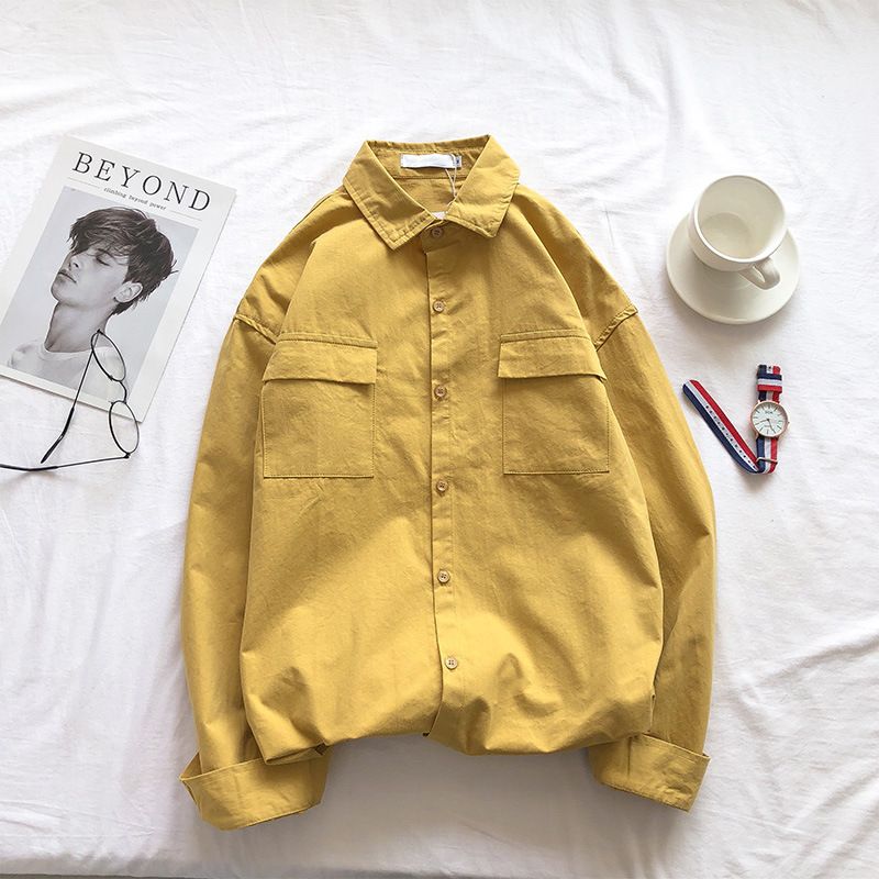 Men's Clothing Solid Color Work Shirt Spring And Autumn Loose Simple Pocket Lining Clothes Trendy Handsome Casual Long Sleeved Jacket_viptrois.com