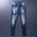 Men's Clothing Men's Jeans Old Blue Washed Hole Patch Paint Trendy Brand Slim Fit Skinny Pants Men_viptrois.com