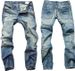 Men's Clothing Ripped Nostalgic Jeans Light Blue Casual All Match Straight Slim Button_viptrois.com