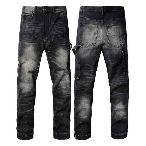 Men's Clothing High Street Multi Pocket Men's Jeans Lumberjack Men's Straight Jeans Men's Distressed Retro Overalls 1328_viptrois.com