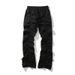 High Street Vibes Pleated Trousers - Unisex Stacked Hem Jogger Pants With Drawstring Waist & Flared Silhouette (Black/Grey)_viptrois.com