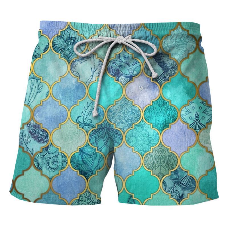 2024 New Cross-border Fashion Retro Pattern 3d Printed Beach Pants Loose Casual Comfortable Men's Beach Shorts_viptrois.com