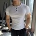 Men's Retro Sports T-Shirt Henley Collar Short Sleeve Coarse Ribbed Casual Style Summer Fit Tapered Cuffs_viptrois.com