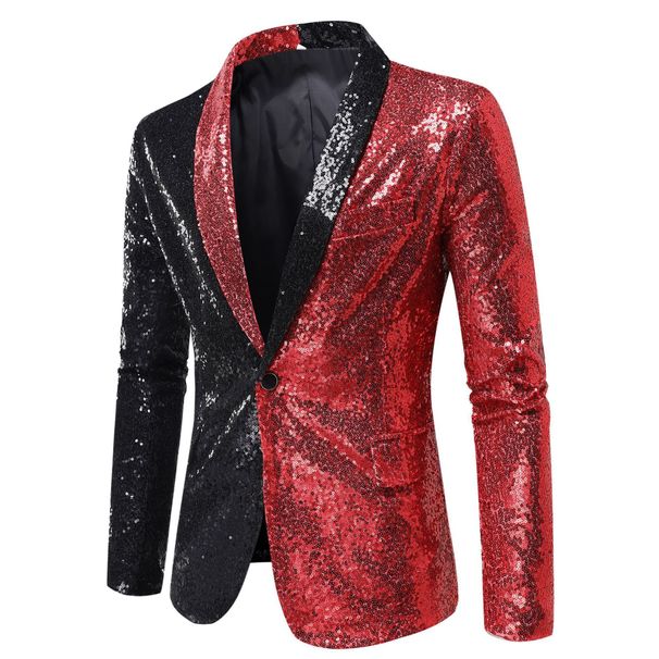 Loom And American Performance Dress Color Block Sequin Suit Nightclub Men's Clothing Host Emcee Studio Jacket European Size_viptrois.com