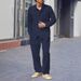 Men's Autumn Casual Single Breasted Lapel Linen Shirt Cardigan Long Sleeved Trousers Suit_viptrois.com