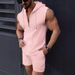 Men's Clothing New Fashion Men's Hooded Suit Zipper T Shirt Plaid Sleeveless Vest Shorts Men's Casual Two Piece Suit_viptrois.com