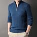 Men's Half-Zip Knit Sweater With Wool Blend, Winter Pullover For Casual & Smart Style (Gray, M)_viptrois.com