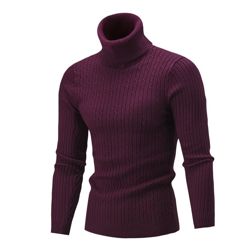 Men's Knit Sweater Winter High Neck Cable Pullover Solid Color Casual Warm Turtleneck Sweater For Men_viptrois.com