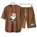 Men's Clothing 2024 Waffle Casual Summer Suit Men's Loose Teen Short sleeved T shirt Shorts Handsome Two piece Suit_viptrois.com