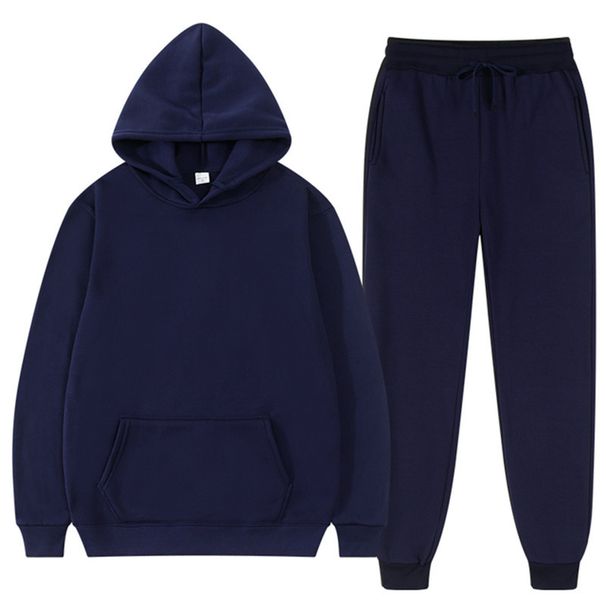 Spring Autumn Unisex Casual European Size Blank Solid Color Fece Loose Sweatshirt And Sweatpants Two-Piece Set_viptrois.com