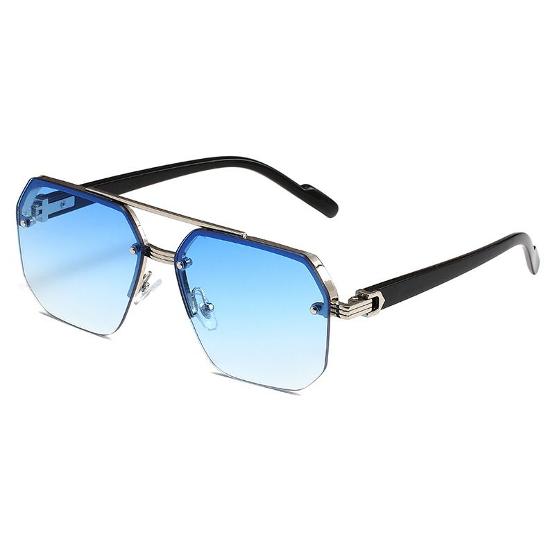 Double Beam Square Sunglasses - Half Frame Pilot Style (European & American Fashion, Unisex)_viptrois.com