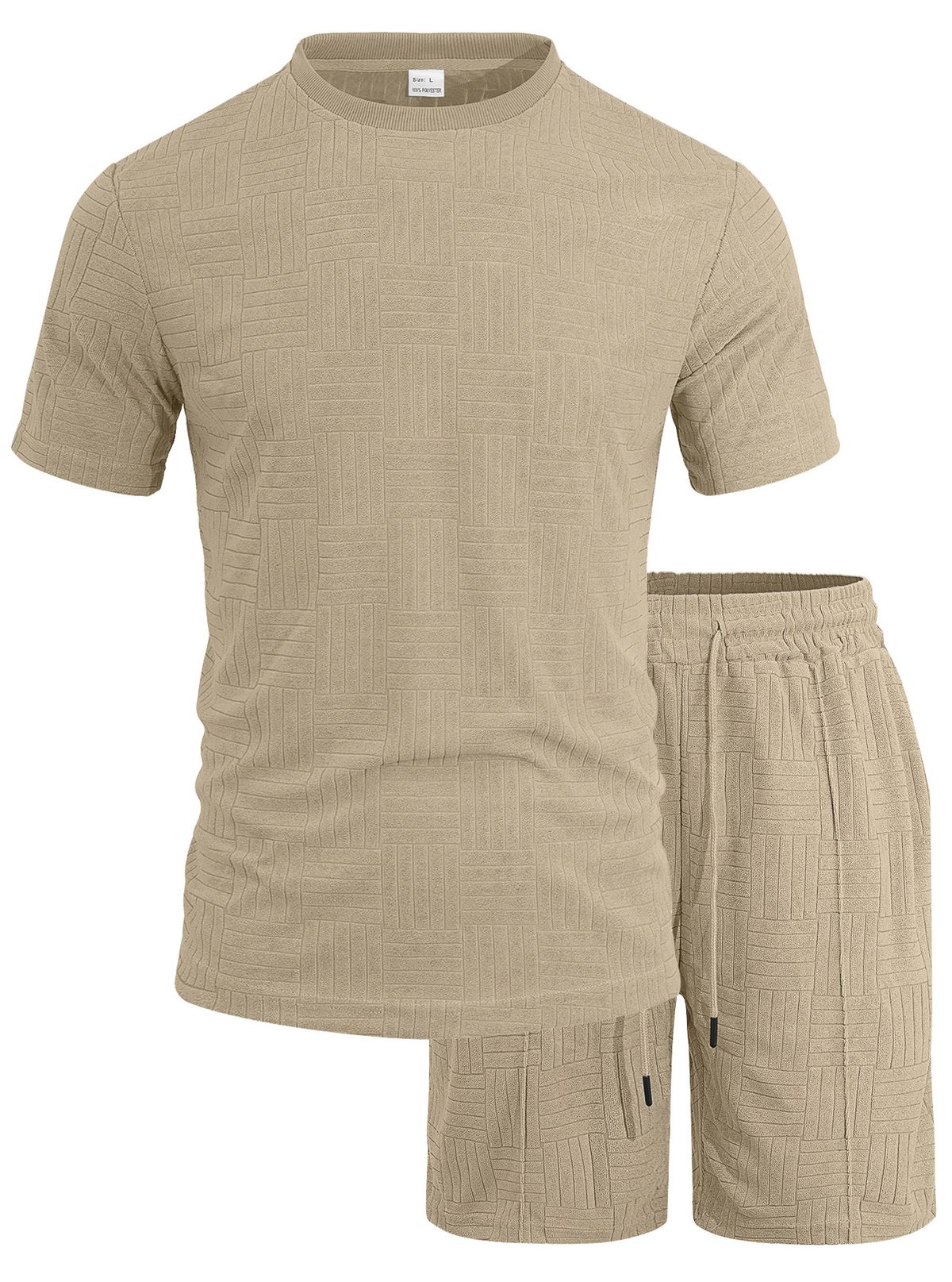 Men's Terry Cloth Shorts Set Jacquard Short Sleeved Summer Breathable Casual Sports Two Piece Set_viptrois.com
