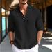 Men's Clothing New European And American Men's Solid Color Shirts For Teenagers Home Leisure Fashion Lapel Shirts Cotton And Linen Tops_viptrois.com