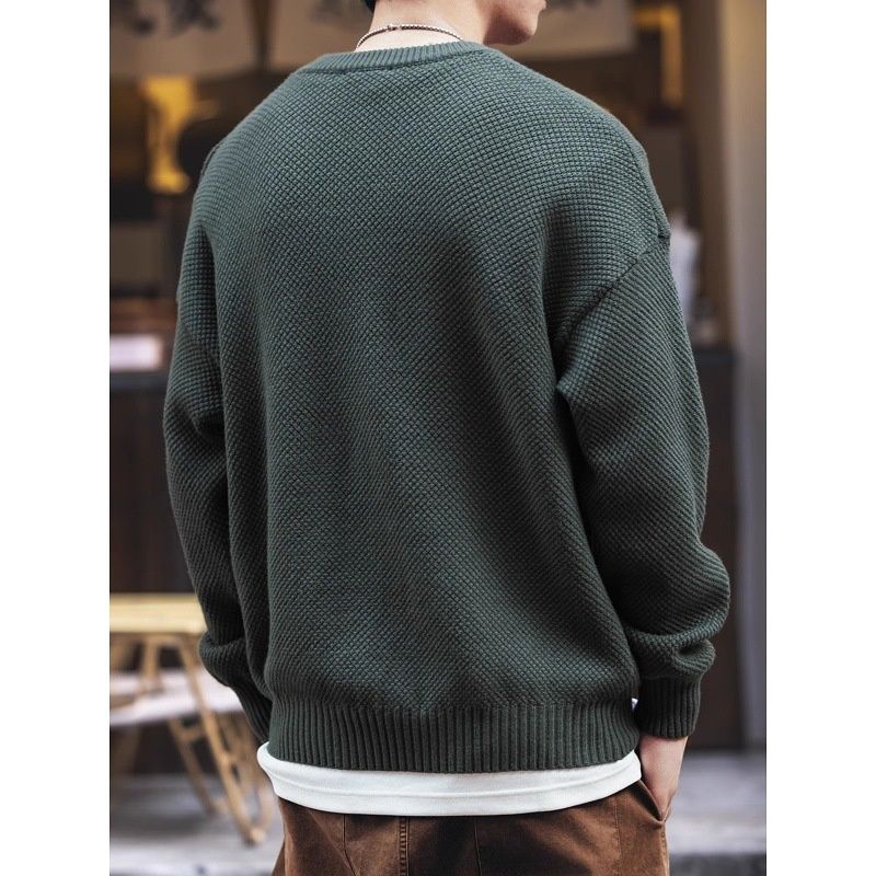 Loom Italian Retro Heavyweight Pineapple Pattern Sweater Men's Autumn Winter American Style Trendy Brand Crew Neck Inner Wear_viptrois.com
