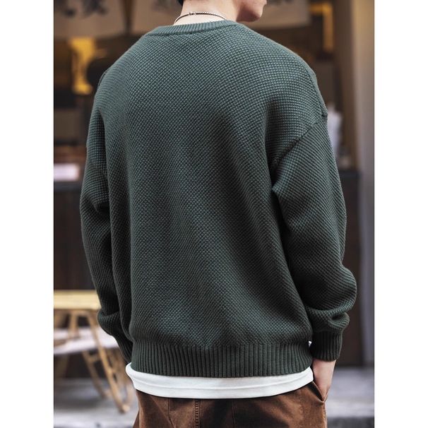 Loom Italian Retro Heavyweight Pineapple Pattern Sweater Men's Autumn Winter American Style Trendy Brand Crew Neck Inner Wear_viptrois.com
