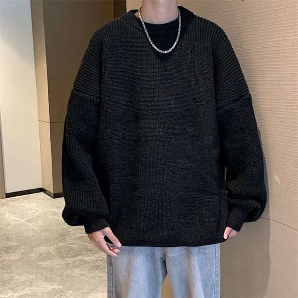 Unisex Oversized Knit Sweater – Minimalist Crewneck Pullover, Soft Polyester Winter Essential (M-2XL, )_viptrois.com