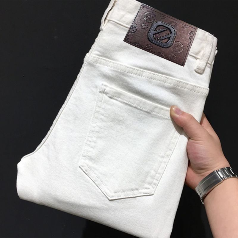 Men's Clothing Cropped Jeans Trendy, Luxurious Casual, Stretchy Slim Fit Stretch White Jeans - Straight Leg Casual Denim Pants For Teen & Young Adults_viptrois.com