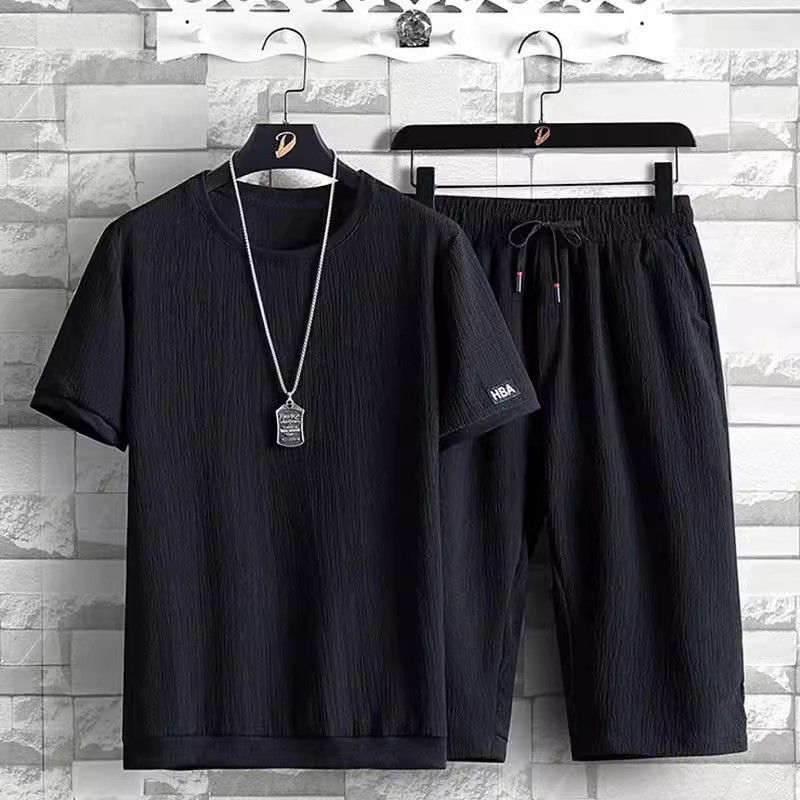Men's Clothing Summer Casual Sports Suit For Men, Ice Silk Short-sleeved T-shirt And Shorts, A Complete Set Of Men's Matching Fashion Two-piece Suit_viptrois.com
